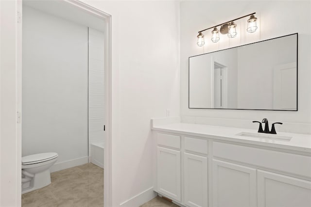 full bathroom with tile patterned flooring, vanity, shower / bath combination, and toilet