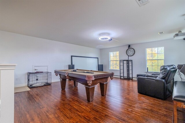 game room featuring billiards and dark hardwood / wood-style floors