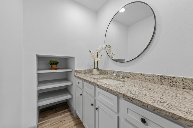 bathroom with wood-type flooring and vanity