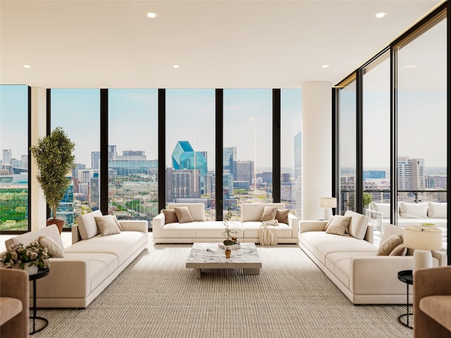 living room featuring floor to ceiling windows