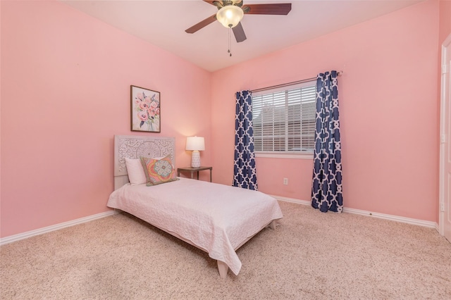 bedroom featuring carpet and ceiling fan