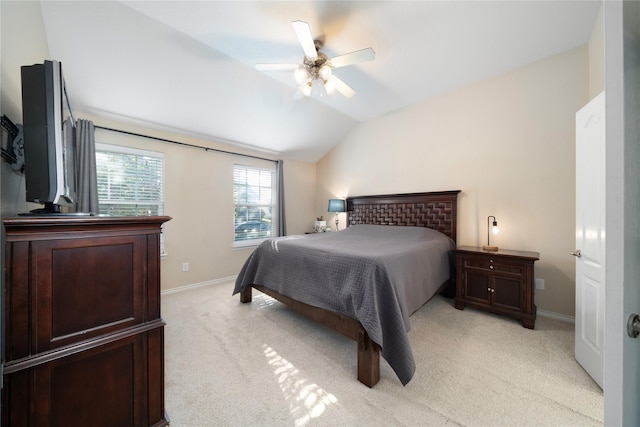 1125 Appalachian Ln, Savannah, TX 76227 - bedroom with light colored carpet, vaulted ceiling, baseboards, and ceiling fan