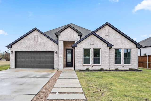 view of front facade featuring a garage and a front yard