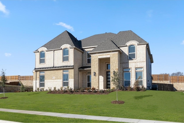 french country home featuring a front lawn