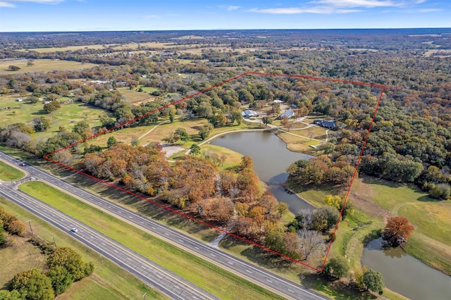 aerial view with a water view