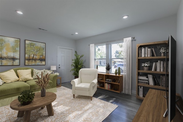 living area with dark hardwood / wood-style flooring