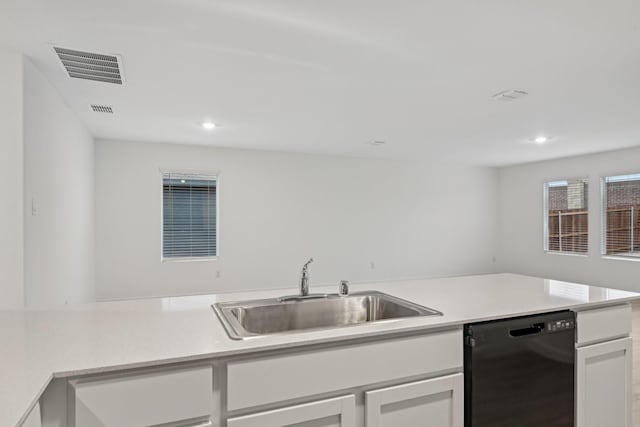 kitchen featuring white cabinets, sink, and dishwasher