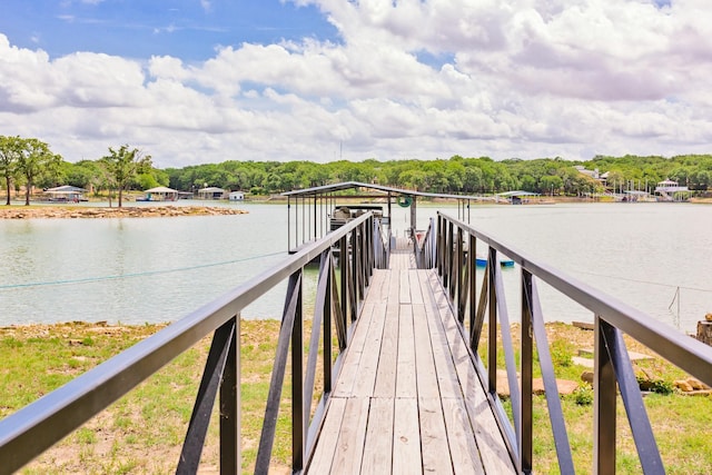 dock area with a water view