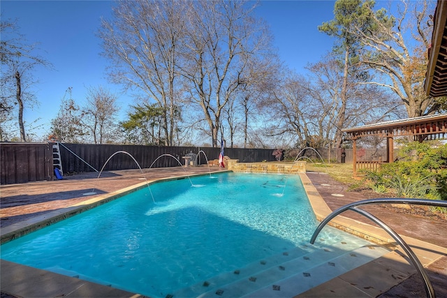 view of pool with pool water feature