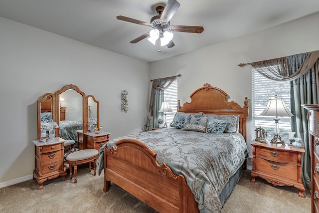 bedroom featuring carpet flooring and ceiling fan