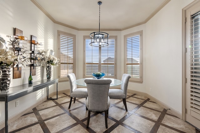 dining room featuring an inviting chandelier and ornamental molding