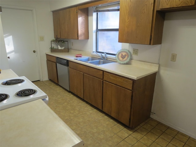 kitchen featuring electric range, dishwasher, and sink