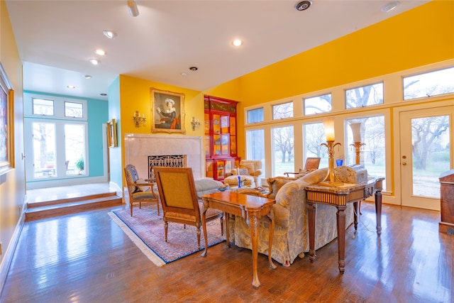 dining space with plenty of natural light and wood-type flooring