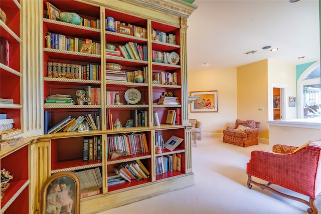 living area with carpet floors