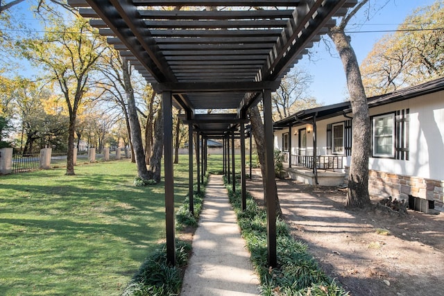 exterior space featuring a porch and a pergola