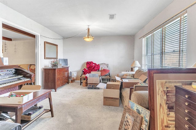 living room with light carpet