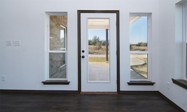 doorway to outside with dark hardwood / wood-style flooring and french doors