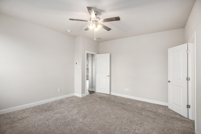 unfurnished bedroom with carpet floors and ceiling fan