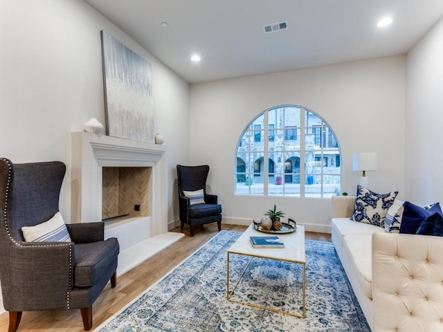 living room with hardwood / wood-style flooring