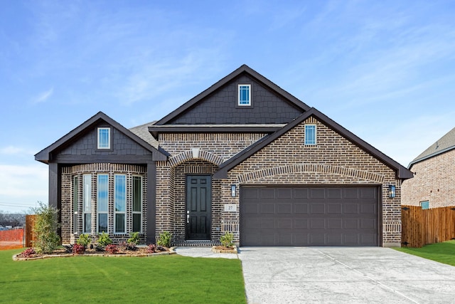 view of front of property featuring a garage and a front yard