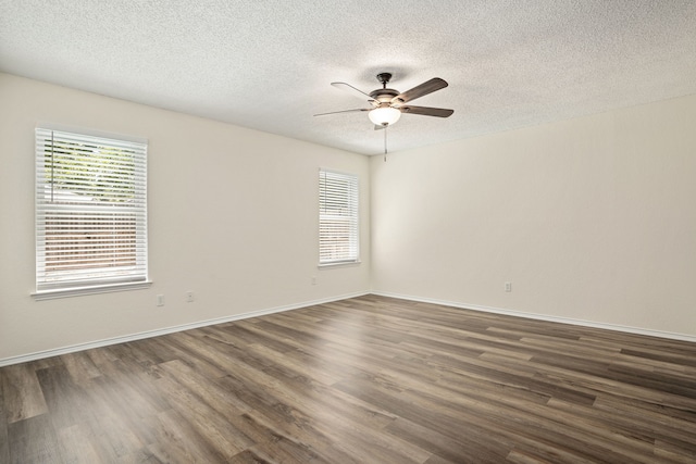 interior space with a textured ceiling, hardwood / wood-style flooring, and ceiling fan