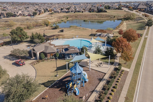 aerial view with a water view