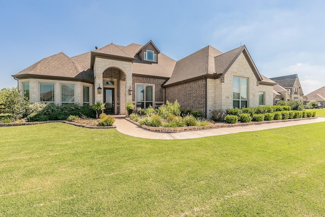 view of front of property with a front lawn