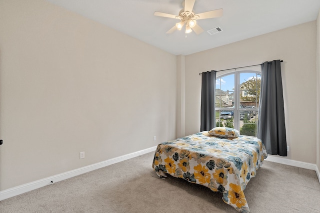 bedroom with carpet floors and ceiling fan