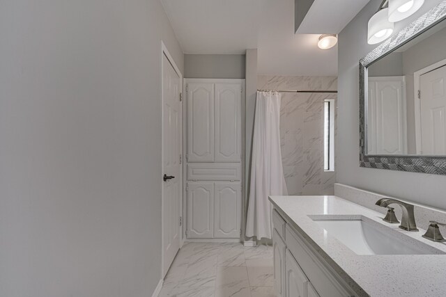 305 Santa Fe Trl, Waxahachie, TX 75165 - full bath with vanity, marble finish floors, and a shower with curtain