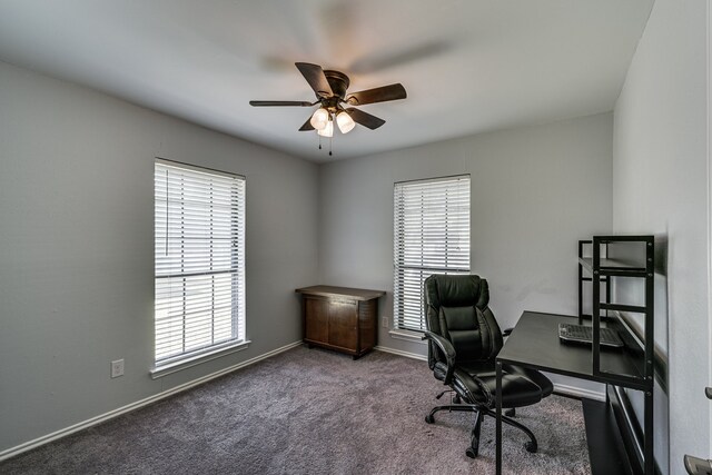 305 Santa Fe Trl, Waxahachie, TX 75165 - carpeted home office featuring ceiling fan and baseboards