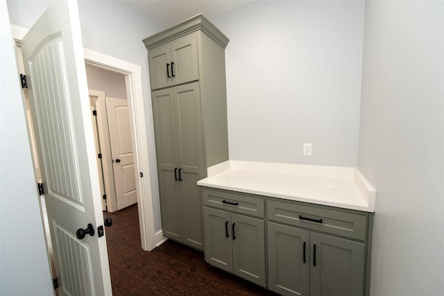 bathroom with hardwood / wood-style flooring