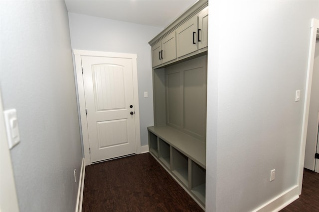 mudroom featuring dark wood-type flooring