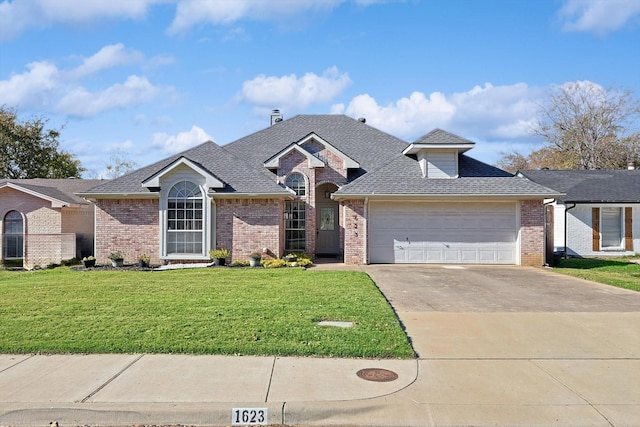 view of front facade featuring a garage and a front lawn