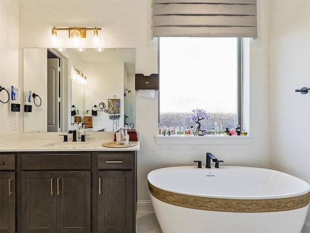 bathroom with vanity and a bathtub