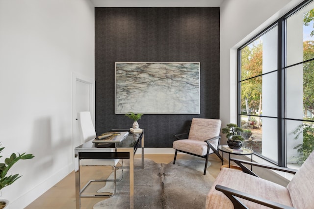 office area featuring light hardwood / wood-style flooring