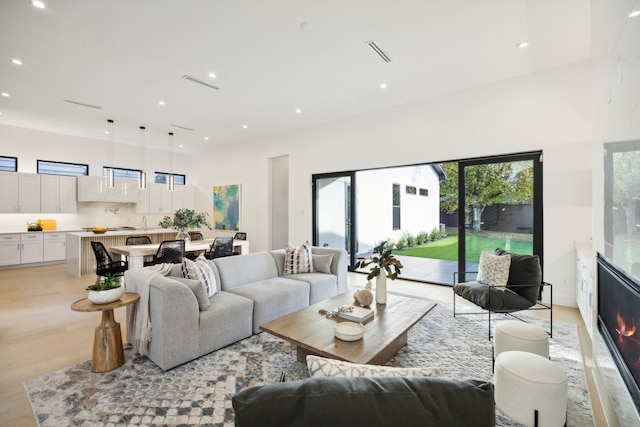 living room with light wood-type flooring