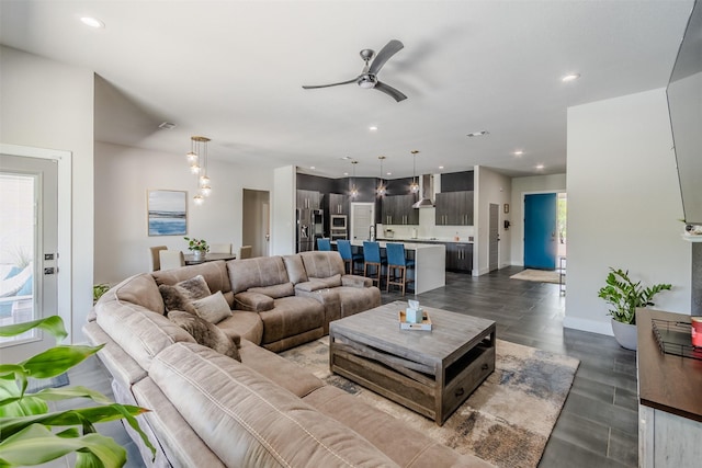 living room with ceiling fan