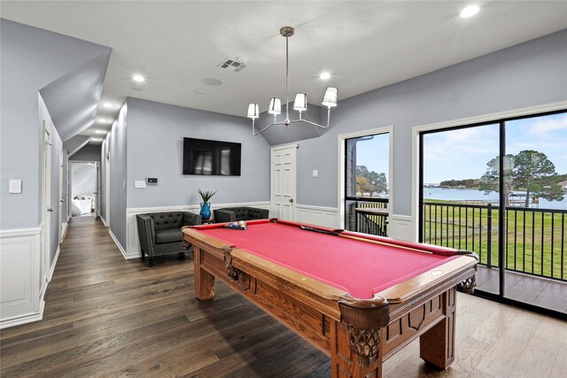 rec room featuring dark hardwood / wood-style flooring and pool table