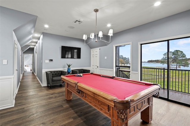 rec room featuring billiards and dark hardwood / wood-style floors