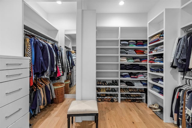 walk in closet featuring light wood-type flooring