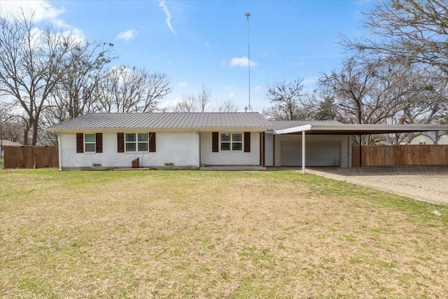 single story home with a carport and a front yard