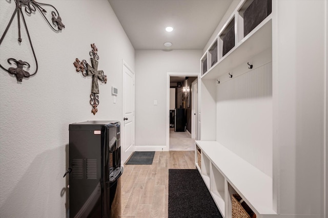 mudroom with hardwood / wood-style floors