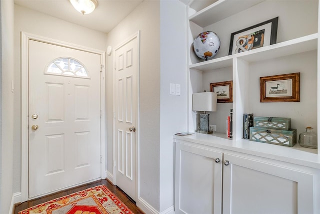 foyer with dark hardwood / wood-style floors