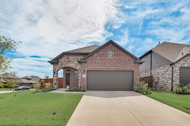 view of front facade featuring a garage and a front lawn