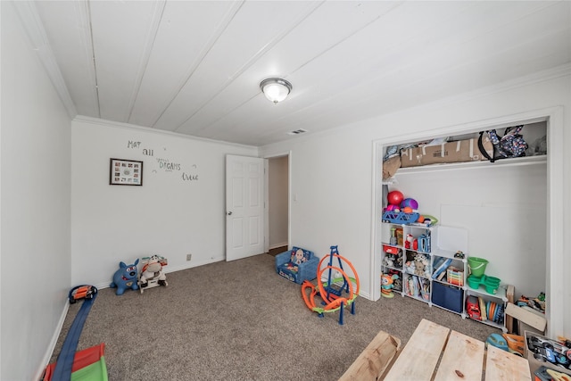 5613 Graham St, Sansom Park, TX 76114 - game room with crown molding, carpet flooring, and baseboards