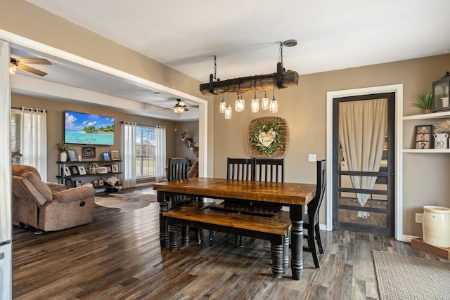 dining room featuring hardwood / wood-style floors and ceiling fan