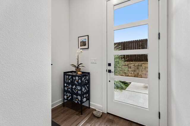 entryway featuring dark wood-type flooring