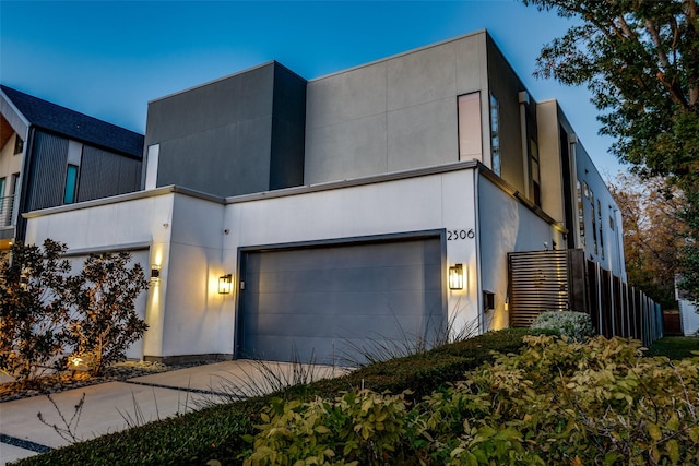 contemporary home featuring a garage