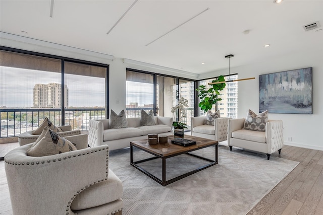 living room with light wood-type flooring