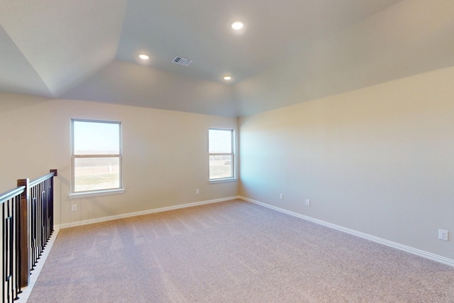 5000 Greenbrook Rd, Denton, TX 76226 - spare room with light carpet, baseboards, vaulted ceiling, and recessed lighting